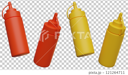 Ketchup and mustard bottles 3D graphic Ketchup and mustard bottles 3D graphic 121264711