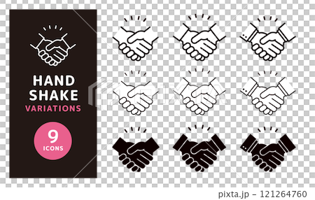 Handshake icon set for business and welfare _ black lines _ silhouette 121264760
