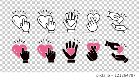 手とハートのアイコンセット＿線とシルエットのセット＿びっくり 121264787