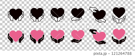 Icon set of hands holding a big heart _ Hand and heart illustration _ White space Icon set of hands holding a big heart _ Hand and heart illustration _ White space 121264788