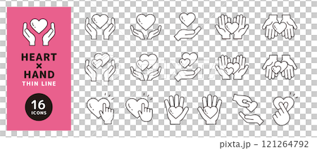 手握心圖示集_心和手符號_細線 121264792