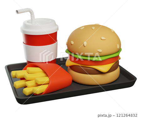 burger set on a plate 3D graphic burger set on a plate 3D graphic 121264832