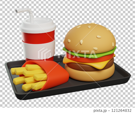 burger set on a plate 3D graphic burger set on a plate 3D graphic 121264832
