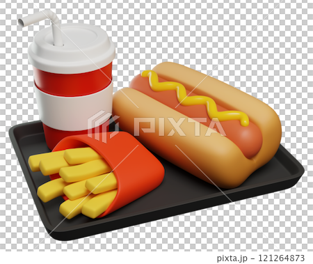 hotdog set on a plate 3D graphic hotdog set on a plate 3D graphic 121264873