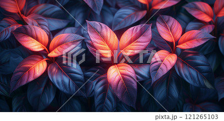 Neon Tropical Leaves at Sunset 121265103