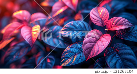 Neon Tropical Leaves at Sunset 121265104