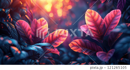Neon Tropical Leaves at Sunset 121265105