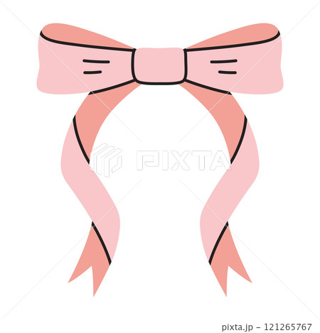 Beautiful pink ribbon bow, decorative bowknot for gift packaging. Trendy modern vector illustration isolated on white background, hand drawn, flat design 121265767