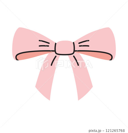 Pink ribbon bow, decorative bowknot for gift packaging. Trendy modern vector illustration isolated on white background, hand drawn, flat design 121265768