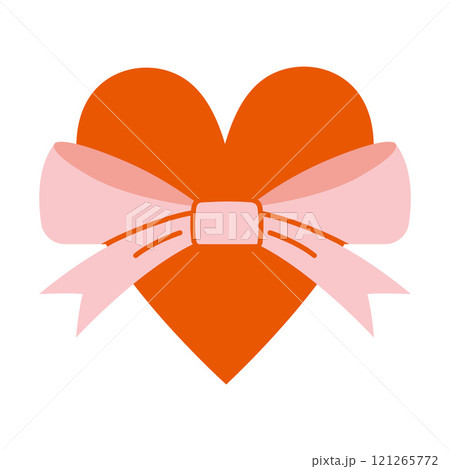 Beautiful pink ribbon bow with red heart. Trendy modern vector illustration isolated on white background, hand drawn, flat design 121265772