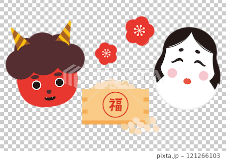 Cute illustration of Setsubun demon and Otafuku Cute illustration of Setsubun demon and Otafuku 121266103