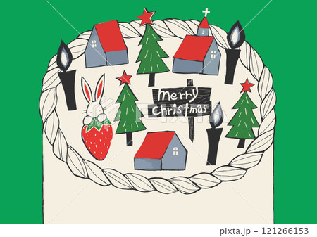 白いケーキのクリスマスカードのイラストレーション 121266153
