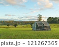 Tourist dome tent camping at forest camping site 121267365