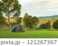 Tourist dome tent camping at forest camping site 121267367