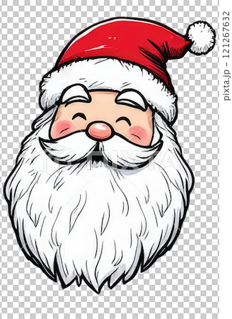 smile Santa claus face Cartoon Sticker Merry Christmas text and Happy New year. 121267632