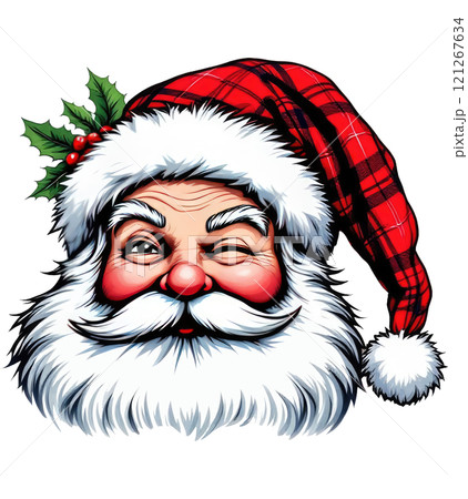 smile Santa claus face Cartoon Sticker Merry Christmas text and Happy New year. 121267634