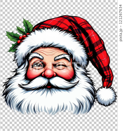 smile Santa claus face Cartoon Sticker Merry Christmas text and Happy New year. 121267634
