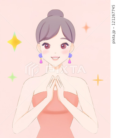 笑顔の女性の美容イラスト素材 121267745