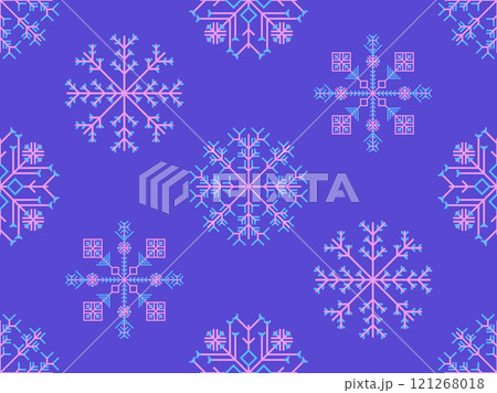 Snowflakes seamless pattern. Winter background with geometric snowflakes of different shapes. Christmas and New Year design for wrapper, banner and poster. Vector illustration Snowflakes seamless pattern. Winter background with geometric snowflakes of different shapes. Christmas and New Year design for wrapper, banner and poster. Vector illustration 121268018