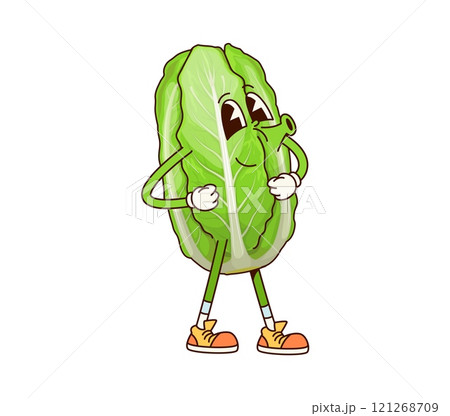 Groovy Chinese cabbage vegetable character with friendly face, wearing sneakers, and whistling happily. Isolated cartoon vector ripe and healthy farm veggie personage exudes a cheerful, energetic vibe Groovy Chinese cabbage vegetable character with friendly face, wearing sneakers, and whistling happily. Isolated cartoon vector ripe and healthy farm veggie personage exudes a cheerful, energetic vibe 121268709