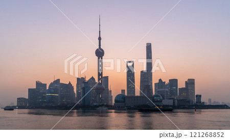 Night view of skyscraper and skyline in Lujiazui, Shanghai, Skyline and skyscraper buildings in Shanghai, Shanghai city skyline skyscraper architecture, China. 121268852