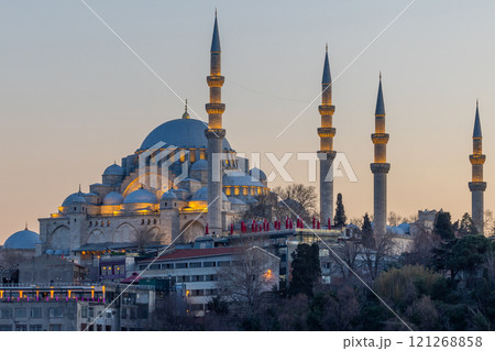 Suleymaniye Mosque Ottoman imperial mosque at sunset, Historical Suleymaniye Mosque Istanbul most popular tourism destination of Turkey, Golden Horn, Istanbul, Turkiey, Suleymaniye Mosque Ottoman imperial mosque at sunset, Historical Suleymaniye Mosque Istanbul most popular tourism destination of Turkey, Golden Horn, Istanbul, Turkiey, 121268858