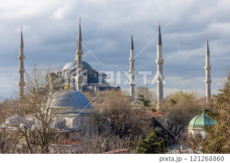 Blue Mosque Sultanahmet Camii in Sultanahmet Square, Istanbul, Turkey, The Sultanahmet Square popular tourist attraction of Istanbul, Blue Mosque or Sultan Ahmed mosque, Turkey. 121268860