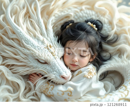 White dragon with a little girl. 121268911