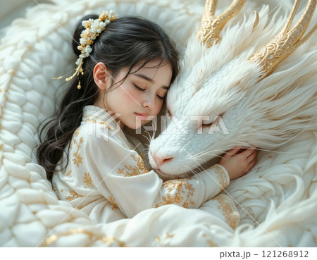 Chinese girl with a white dragon. 121268912