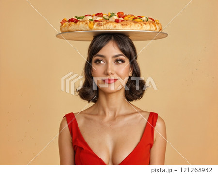 Cute Italian woman with pizza. 121268932