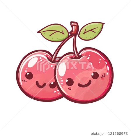 Cute kawaii cherries illustration isolated on white background. 121268978