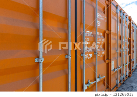 Freight container large container for ship, Surface texture and background sea container, Cargo container shipping container with strength shipment storage transport goods product and raw material. Freight container large container for ship, Surface texture and background sea container, Cargo container shipping container with strength shipment storage transport goods product and raw material. 121269015