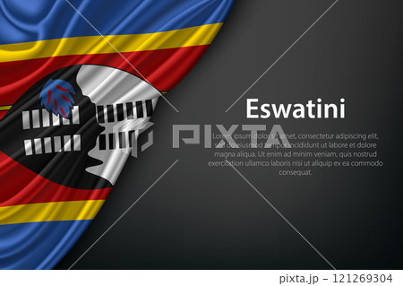 Waving Eswatini Flag on Dark Background 121269304