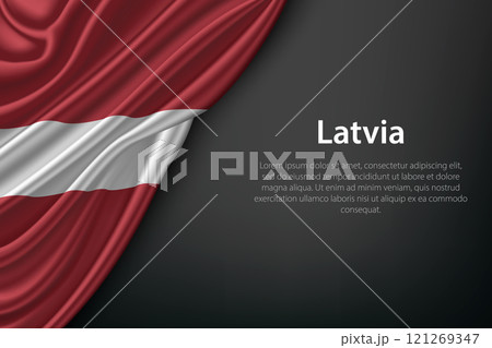 Waving Latvia Flag on Dark Background 121269347