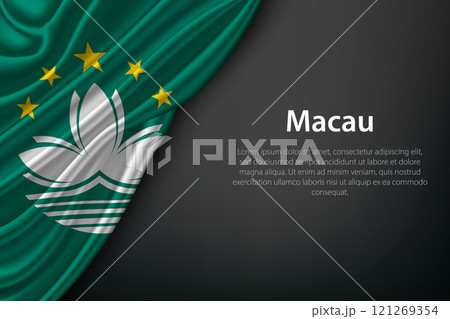 Waving Macau Flag on Dark Background 121269354