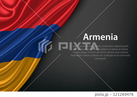 Waving Armenia Flag on Dark Background 121269476