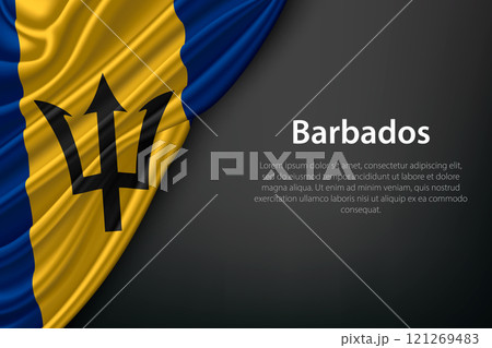 Waving Barbados Flag on Dark Background Waving Barbados Flag on Dark Background 121269483