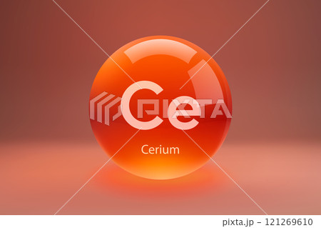 Glossy sphere with Cerium symbol 121269610