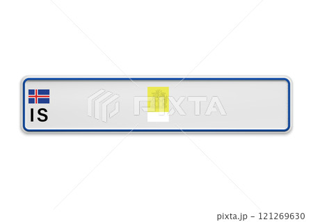 Car number plate of Iceland. Vehicle registration license 121269630