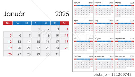 Calendar 2025 on Slovak language, week start on Sunday 121269742