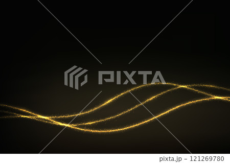 Glowing Golden Light Trails on Black Background Glowing Golden Light Trails on Black Background 121269780