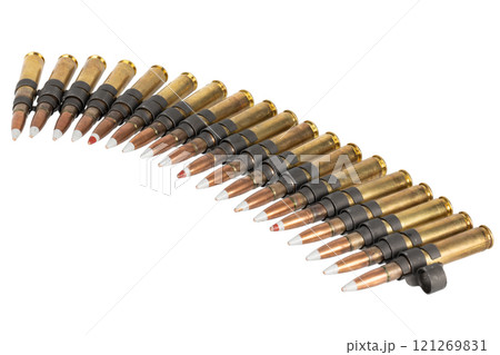 .50 BMG caliber machine gun ammunition belt with cartridges. .50 BMG caliber machine gun ammunition belt with cartridges. 121269831