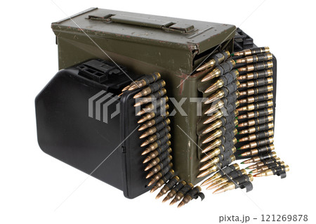 ammunition belts with cartridges in ammunition boxes ammunition belts with cartridges in ammunition boxes 121269878