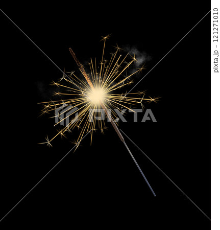 Burning sparkler realistic transparent, bengal or indian light, Bright sparks. Firework isolated. Element for celebration, holidays. New year sparkler candle. Magic light stick. Png 121271010