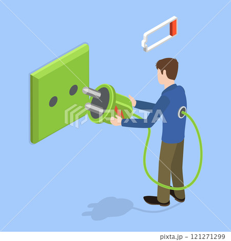 3D Isometric Flat Vector Illustration of Energy Recharge, Raising Positivity, Optimism and Enthusiasm 121271299