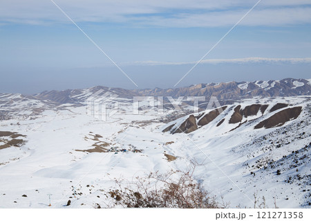Natural landscape, mountain slope. Active leisure, winter sports. ski resort Natural landscape, mountain slope. Active leisure, winter sports. ski resort 121271358