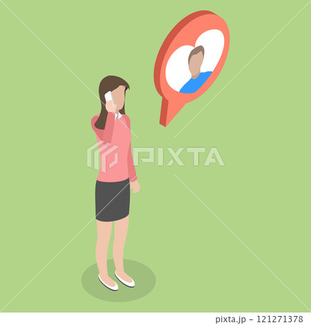 3D Isometric Flat Vector Illustration of Distant Relationship, Woman Calls to her Boyfriend 121271378