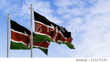 National flags of Kenya waving on a clear day National flags of Kenya waving on a clear day 121271547