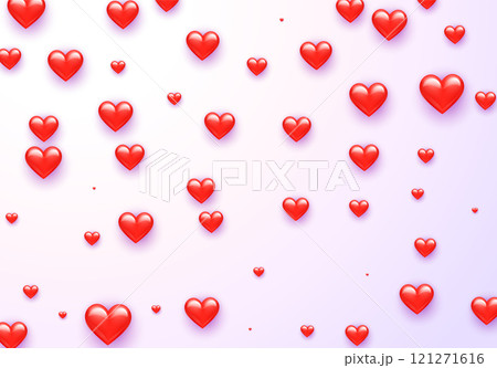 Valentine's Day greeting card with red hearts flying scattered over background. Symbol of love and spring, sprayed 121271616