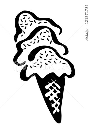 Ice Cream in a waffle cone drawing hand painted with ink brush 121271783